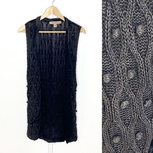 Nine West | Grey Ramie/Cotton Cozy Boho Cableknit Open-Front Sweater Vest Sz Lg
